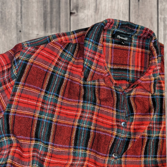 🎁 2/$12 Madewell Women's Plaid Boyfriend Button Up Flannel Shirt, Size L - Picture 2 of 4